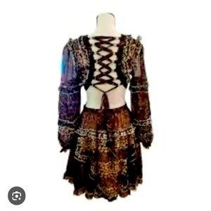 Brown print cutout dress